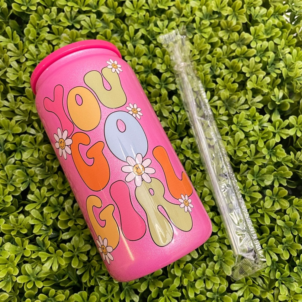 Hat Pink shimmer glass cup